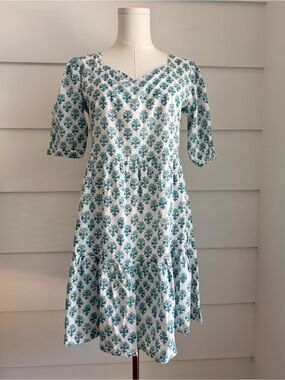 Indian Cotton Floral Block Print Mini Dress Indigo by Boutin size M